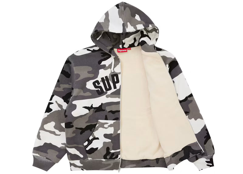 Supreme Arc Thermal Lined Zip Up Hooded Sweatshirt Snow Camo - posterior