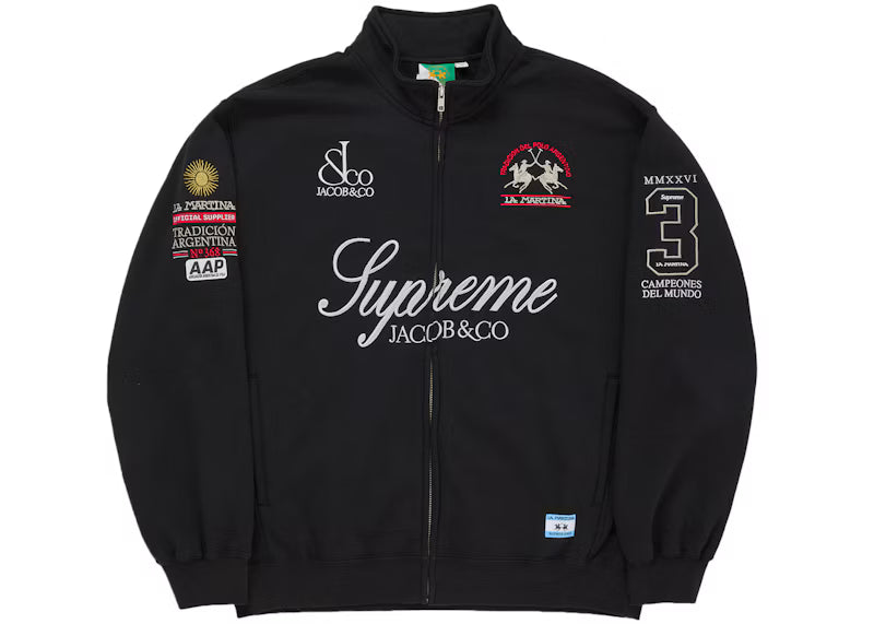 Supreme La Martina Zip Up Sweatshirt Black - frontal