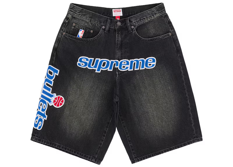 Supreme Mitchell & Ness Washington Bullets Baggy Denim Short Black - frontal