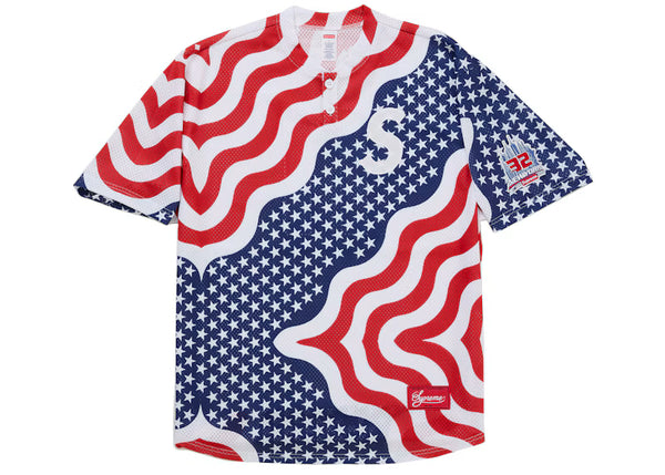 Supreme New York USA Shop S Logo Baseball Henley Flag - frontal