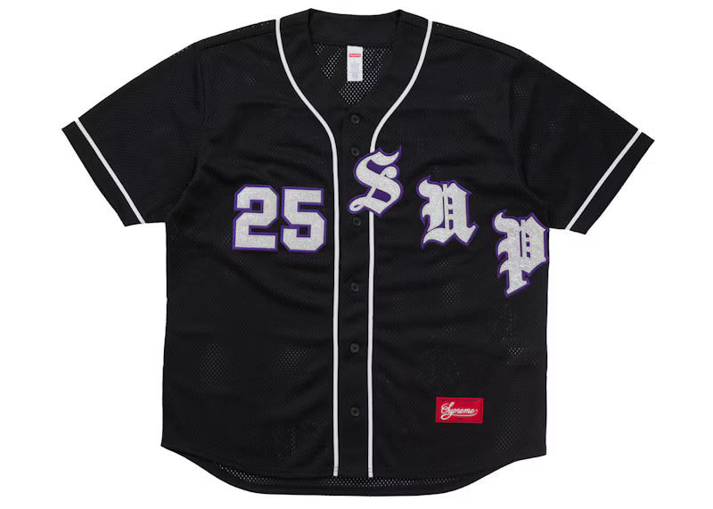 Supreme Old English Baseball Jersey Black - frontal