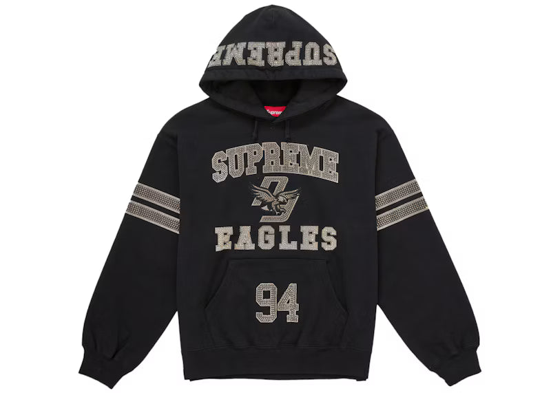 Supreme Rhinestone Eagle Hooded Sweatshirt Black - frontal