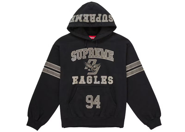Supreme Rhinestone Eagle Hooded Sweatshirt Black - frontal