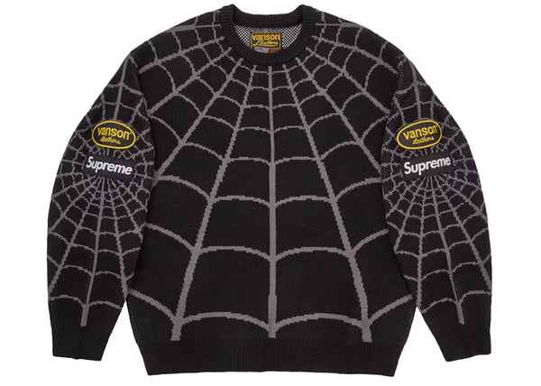 Supreme Vanson Leathers Spider-Man Sweater Black - frontal